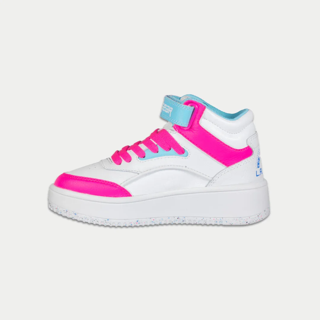 LA Gear Kids Flame Hightop | White x Pink x Blue - Image 3