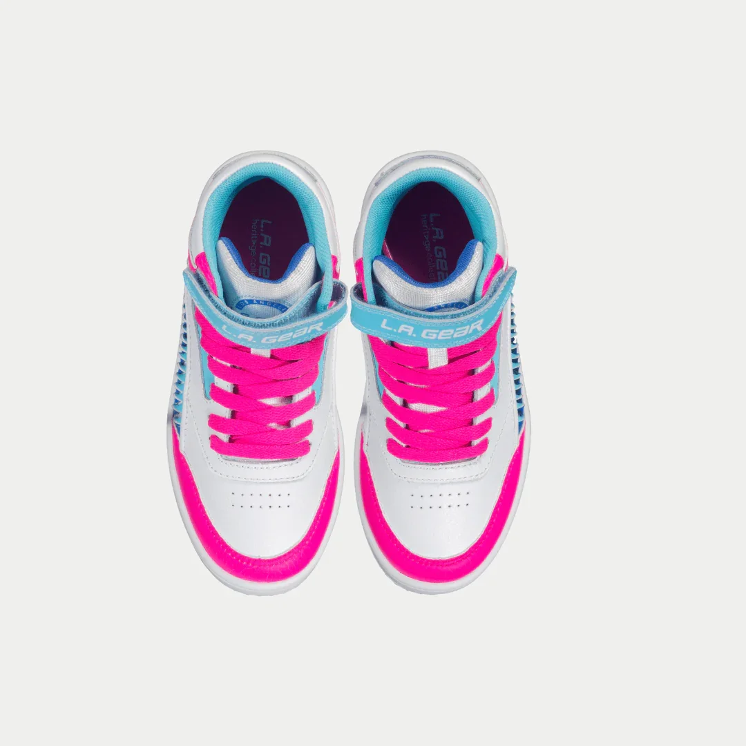LA Gear Kids Flame Hightop | White x Pink x Blue - Image 4