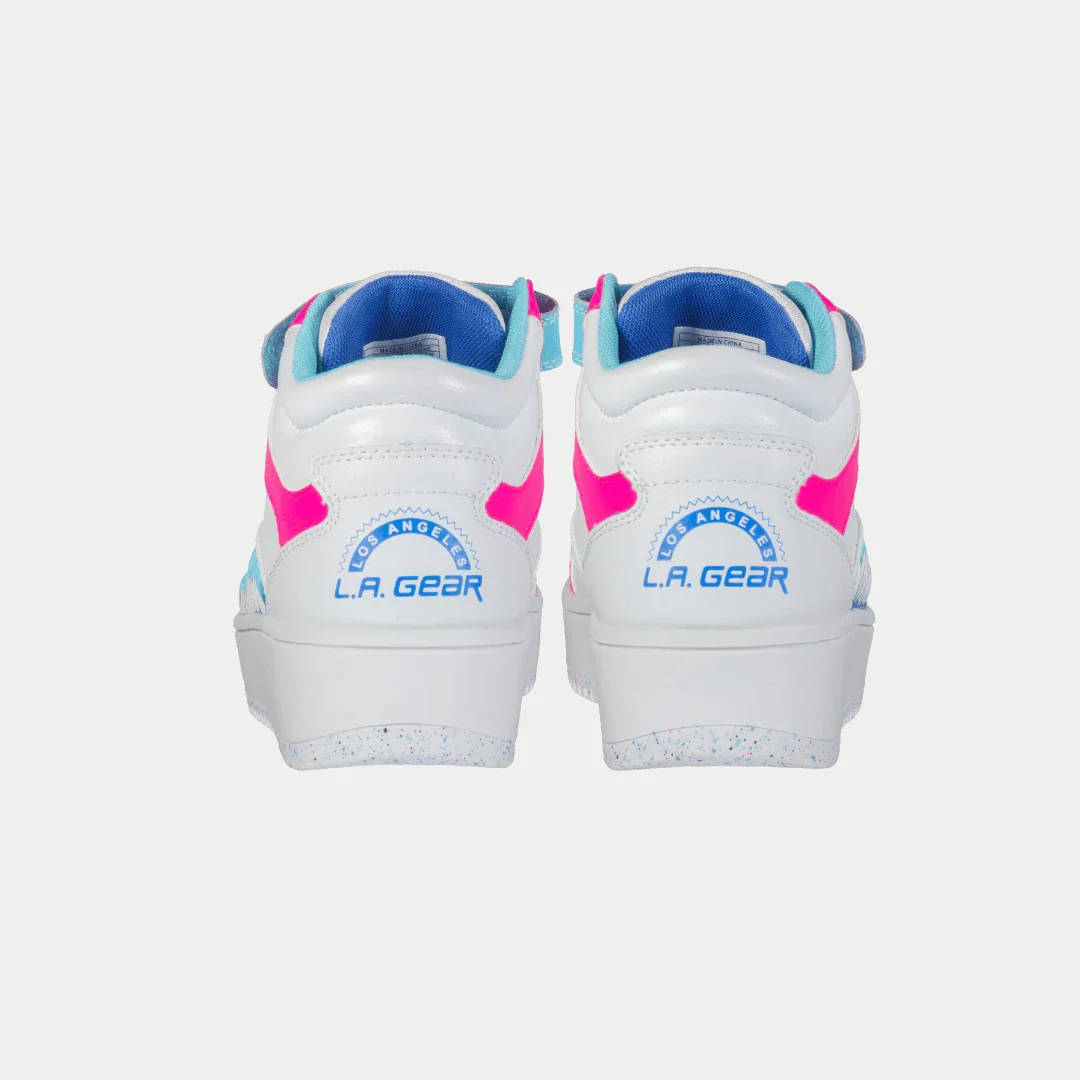 LA Gear Kids Flame Hightop | White x Pink x Blue - Image 6